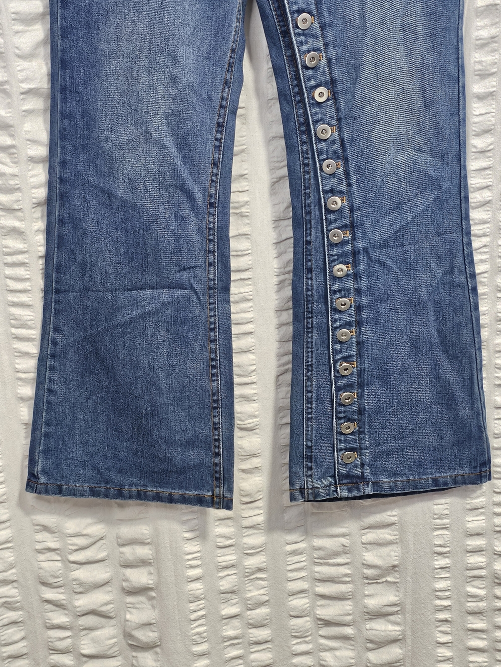 Dark Blue High Rise Boho Button-Front Flare Jeans With Button Details - Picture 3 of 15
